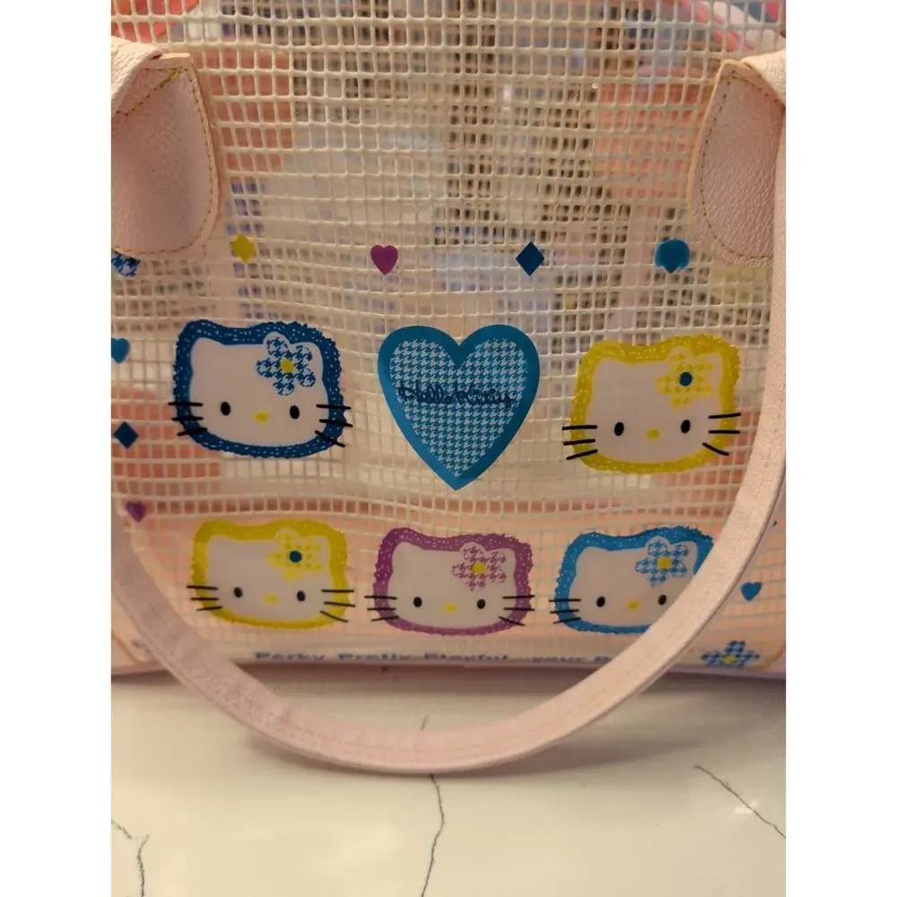 Sanrio Hello Kitty Pink Mesh Travel Bag Gingham Ita Tote Handbag Kawaii Y2K